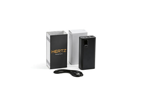 Hertz Powerbank aus rABS mit 30000 mAh. LED-Anzeige. Lädt auch Laptops