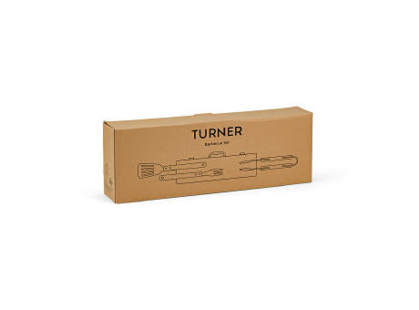 Turner Barbecue-Set aus Bambus. Mit Etui, Zange, Gabel und Spatel
