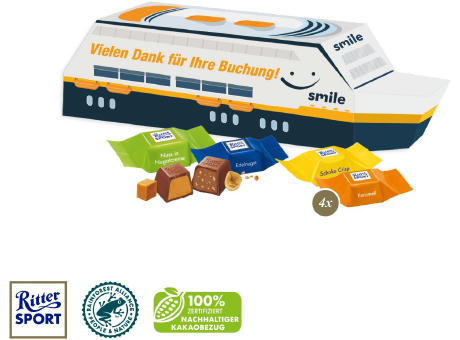 3D Präsent "Schiff" mit Ritter SPORT Schokowürfel