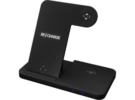 SCX.design W28 kabellose 3-in-1 Ladestation kabellos mit Telefonständer und Leuchtlogo