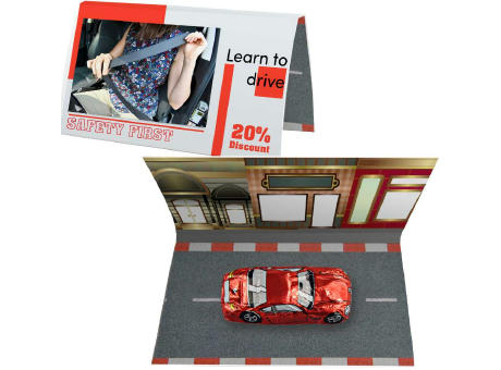 Schoko-Auto Mix, ca. 13g, Werbekarte gefaltet