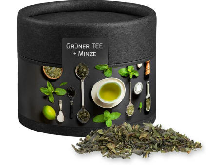 Grüner Tee mit Minze, ca. 10g, Kraftpapierdose Mini schwarz