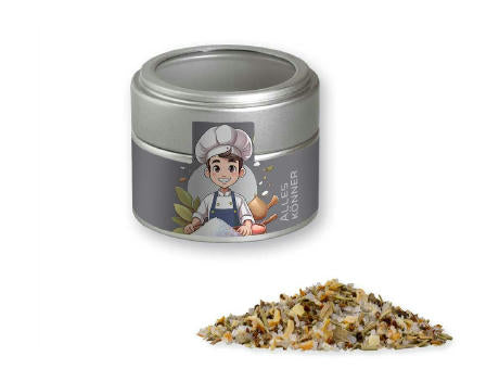 Gewürzmischung Alleskönner, ca. 60g, Metalldose Mini mit Sichtfenster silber