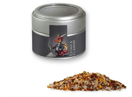 Gewürzmischung Feuer und Flamme, ca. 60g, Metalldose Mini mit Sichtfenster silber