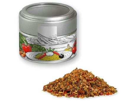Gewürzmischung Mediterraner Veggie Mix, ca. 40g, Metalldose Mini mit Sichtfenster silber