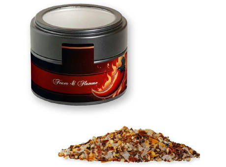 Gewürzmischung Feuer und Flamme, ca. 60g, Metalldose Mini mit Sichtfenster schwarz