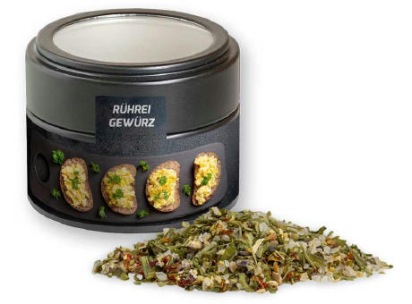 Gewürzmischung Rühreigewürz, ca. 60g, Metalldose Mini mit Sichtfenster schwarz