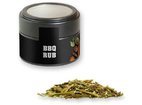 Gewürzmischung BBQ Kräuter Rub, ca. 40g, Metalldose Mini mit Sichtfenster schwarz