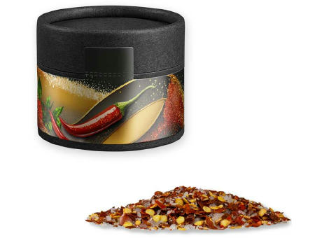 Gewürzmischung Chili-Salz, ca. 30g, Kraftpapierdose Mini schwarz