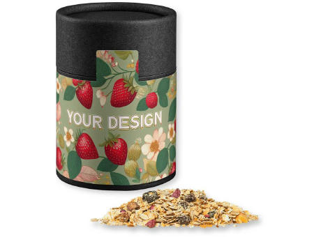 Müsli Erdbeerchen, ca. 60g, Kraftpapierdose Midi schwarz
