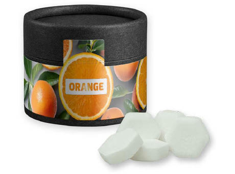 Traubenzucker Orange Drops, ca. 40g, Kraftpapierdose Mini schwarz