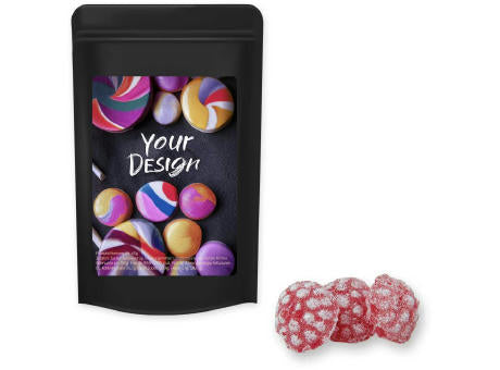 Himbeer Bonbons, ca. 80g, Standbeutel Midi schwarz