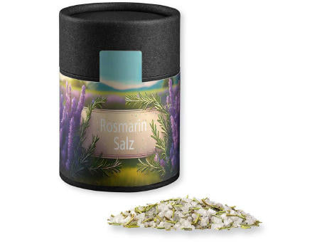 Gewürzmischung Rosmarin-Salz, ca. 90g, Kraftpapierdose Midi schwarz