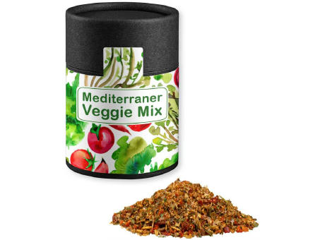 Gewürzmischung Mediterraner Veggie Mix, ca. 50g, Kraftpapierdose Midi schwarz