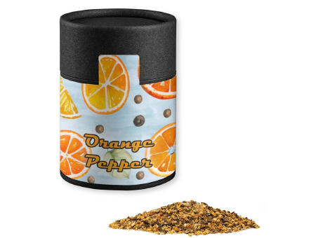 Gewürzmischung Orangen-Pfeffer, ca. 75g, Kraftpapierdose Midi schwarz