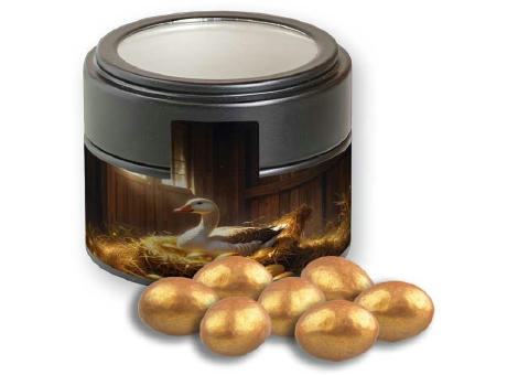 Goldene Salted Caramel Mandeln, ca. 64g, Metalldose Mini mit Sichtfenster schwarz