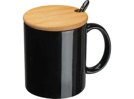 Keramiktasse mit Löffel und Bambusdeckel LOTHAR