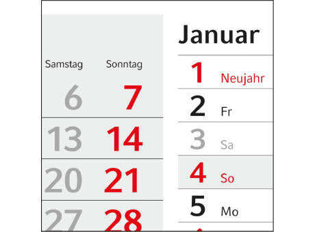 4-Monatskalender Einblatt Konzept 4 Post mit Streifenkalendarium