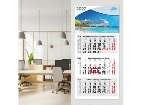 3-Monatskalender Mehrblock Medium Light 3 Werbung am Kopf