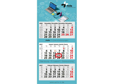 3-Monatskalender Mehrblock Maxi Light 3 EXPRESS Werbung auf Rückwand