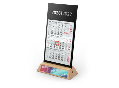 Tischkalender Desktop Wood 3 Holzaufsteller Karton-Rückwand schwarz
