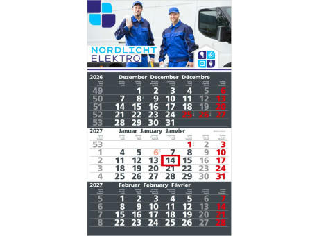 3-Monatskalender Einblatt Solid 3 Schrift klassisch