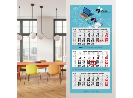 3-Monatskalender Mehrblock Maxi Light 3 mehrsprachig