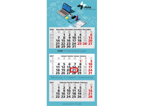 3-Monatskalender Mehrblock Maxi Light 3 mehrsprachig