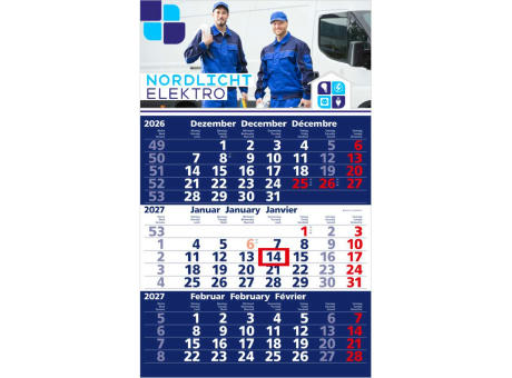 3-Monatskalender Einblatt Solid 3 Schrift klassisch