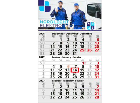 3-Monatskalender Einblatt Solid 3 EXPRESS Schrift klassisch