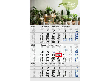 3-Monatskalender Einblatt Budget 3 RECYCLING Schrift modern