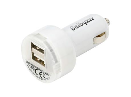 Plastic car power adapter with two USB ports