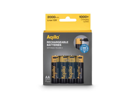 Aqiila wiederaufladbare USB-C-Batterien AA 2000 mAh, 4er-Pack