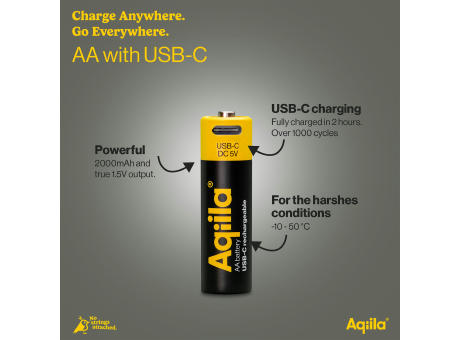 Aqiila wiederaufladbare USB-C-Batterien AA 2000 mAh, 4er-Pack