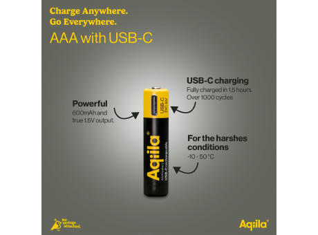 Aqiila Wiederaufladbare USB-C-Batterien AAA 600 mAh, 4er-Pack
