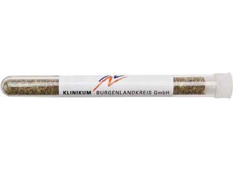 Bruschetta-Mix im Reagenzglas - Etikett