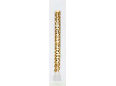 Schoko-Linsen in gold im Reagenzglas - Tampondruck