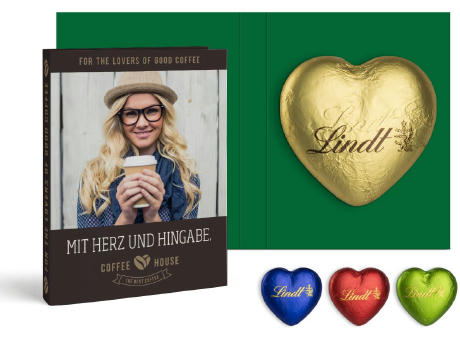 Werbekarte mit Lindt Schokoladen Herz 20 g
