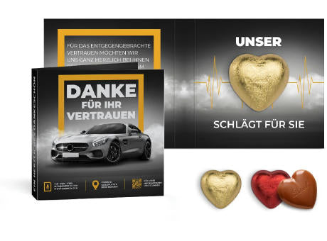 Werbekarte mit Lindt Schokoladen Herz 5 g
