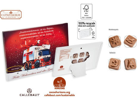 Tisch Adventskalender personalisiert, 60 g, Inhalt: Callebaut Vollmilch Schokolade Kalender