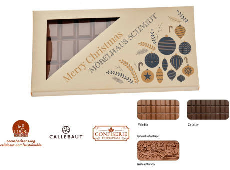 Schokolade 100 g Tafel im Karton, 1 Stück, Inhalt: Callebaut Vollmilch Schokolade Kalender
