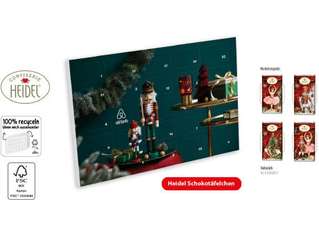 Tisch Adventskalender HEIDEL Schokotäfelchen individuell bedruckt, 72 g, Inhalt: Heidel Schokoladentäfelchen