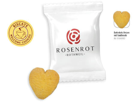 Butterkeks Herzen Flowpack, 1 Stück, Inhalt: Butterkeks Herzen