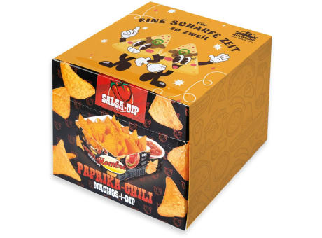 Nacho Box im Schuber, 190 g, Inhalt: Nachos Paprika-Chili, Cheese Dip