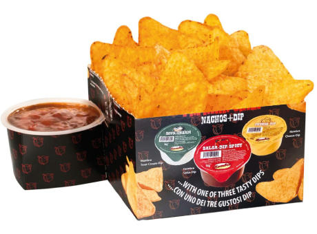 Nacho Box im Schuber, 190 g, Inhalt: Nachos Paprika-Chili, Salsa Dip Spicy