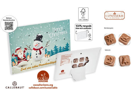 Tisch Adventskalender Standardmotiv, 60 g, Inhalt: Callebaut Vollmilch Schokolade Kalender