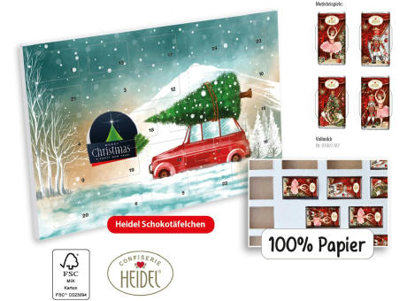 Tisch Adventskalender HEIDEL aus 100 % Papier individuell bedruckt, 72 g, Inhalt: Heidel Schokoladentäfelchen