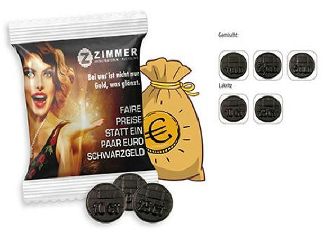 Lakritz Münzen Werbetüte, 13 g, Inhalt: Lakritz Münzen