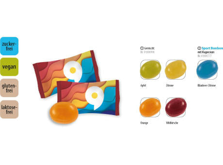 Bonbon zuckerfrei vegan Flowpack, 1 Stück, Inhalt: Bonbon zuckerfrei bunt gemischt, vegan