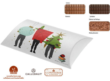 Schokolade 100 g Tafel in Kissenschachtel, 1 Stück, Inhalt: Callebaut Vollmilch Schokolade Kalender